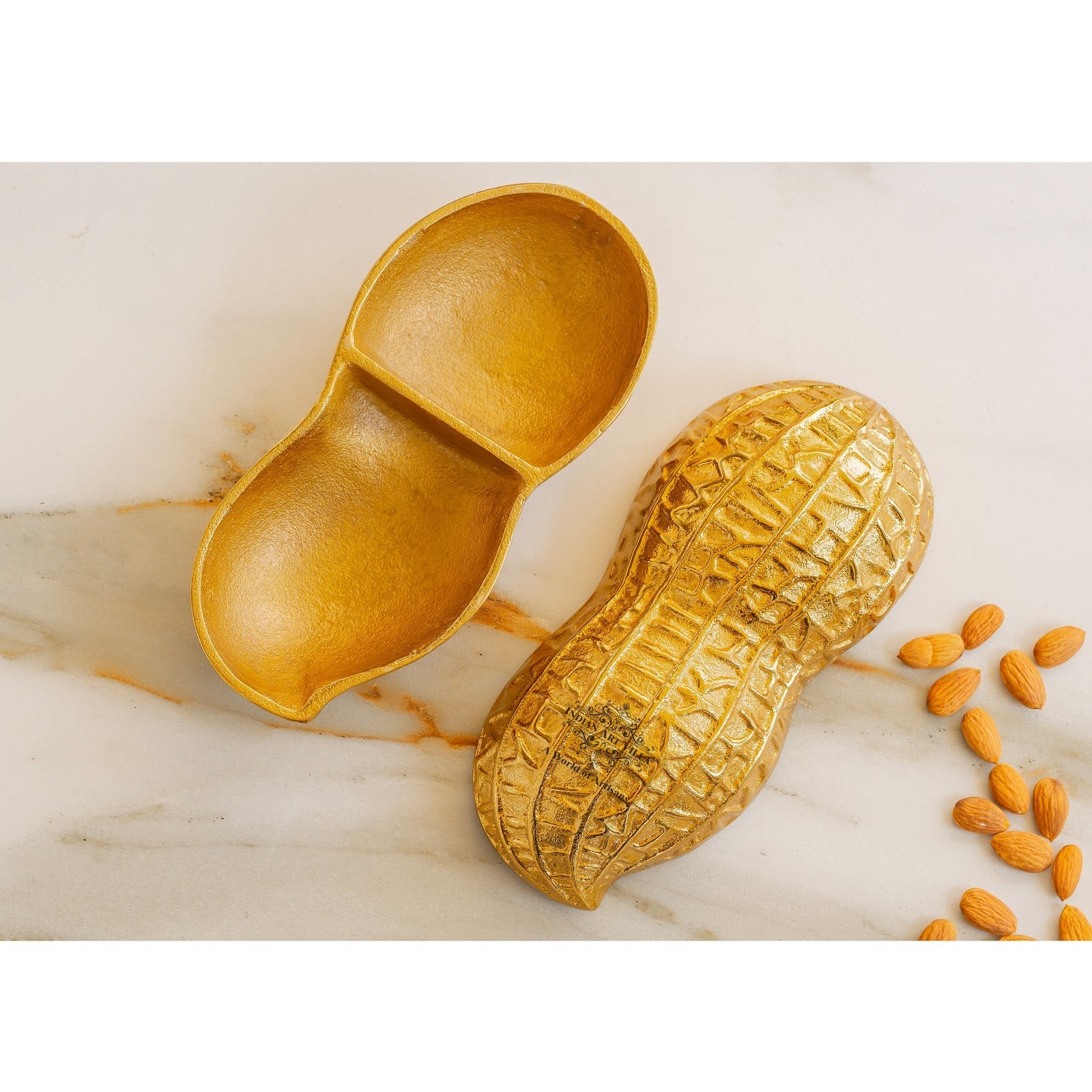 Gold Finish Peanut Design Decorative Box, Unique Storage for Dry Fruits