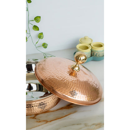 Steel Copper Handi with Copper Lid and Brass Knob, Copper Tableware