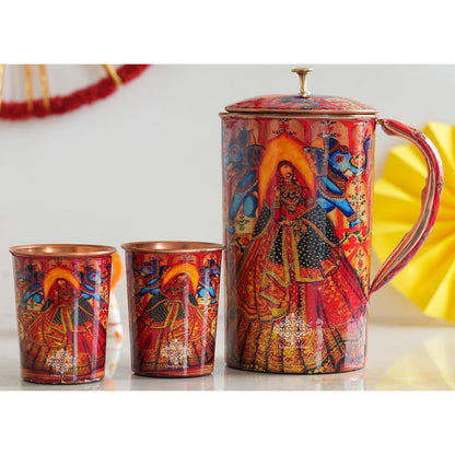 Pure Copper Printed Padharo Mhare Desh Jug & Glass Gift Set