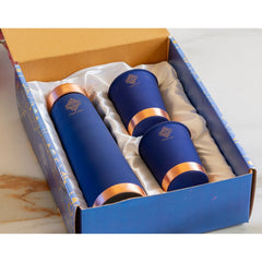 Pure Copper Bottle And Glass Set With Silk Finish Pyramid Design