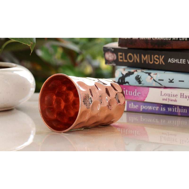 Pure Copper Drinkware Gift Set, Diamond Design, Set of 6 Glass, 1 Bottle and 1 Jug