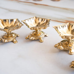 Pure Brass Panch Mukhi Tortoise Diya Set