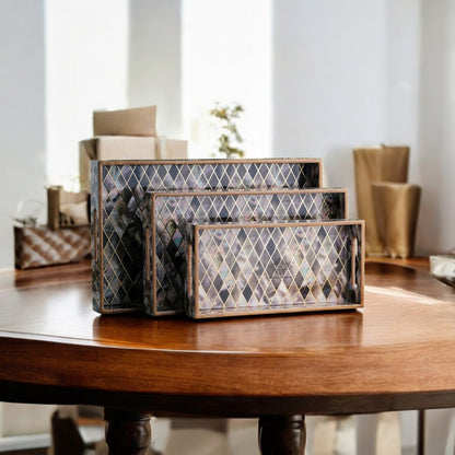 Wooden Tray Set of 3  Handcrafted Multipurpose Decorative Serving Platters