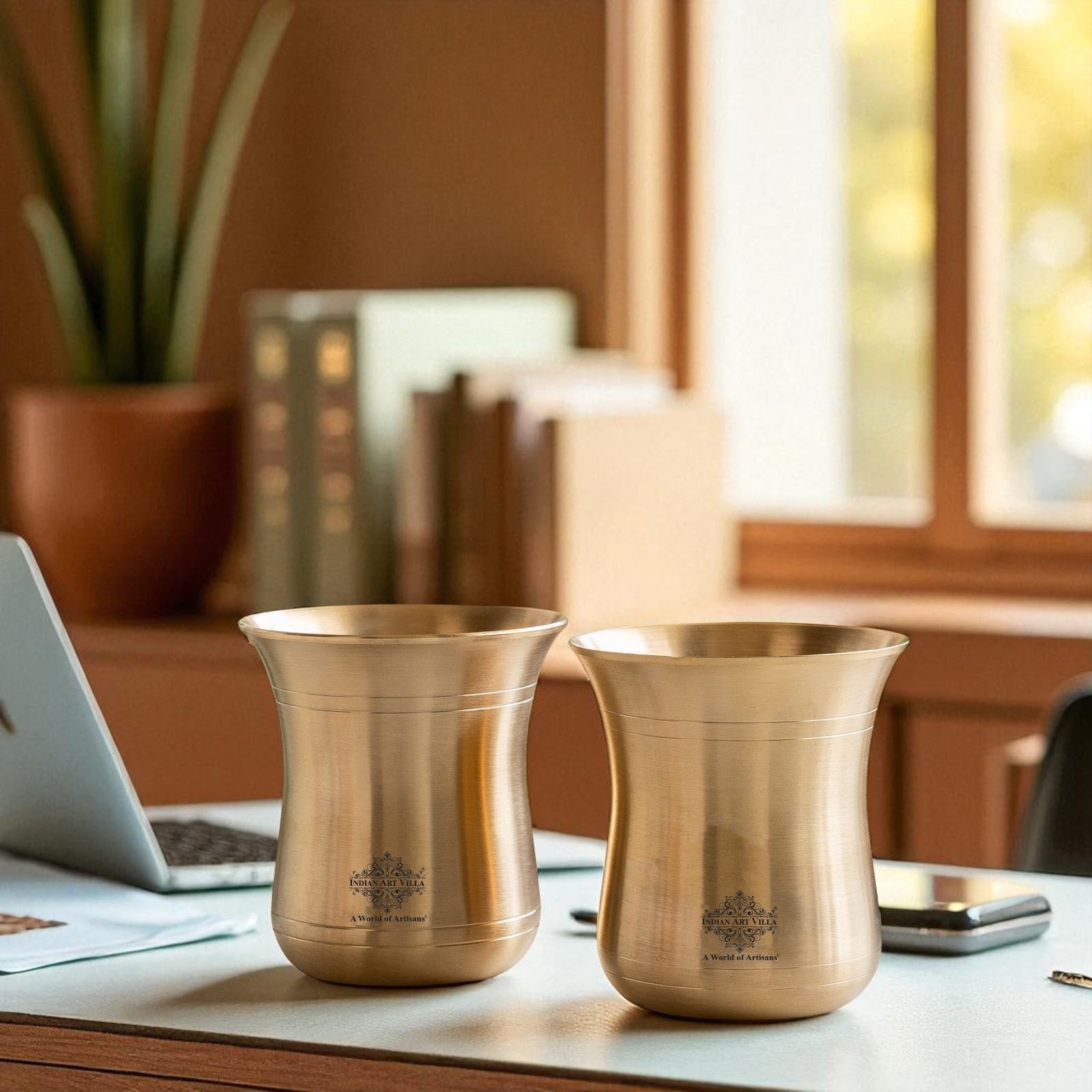 Pure Brass Curved Design Plain Glass With Lines