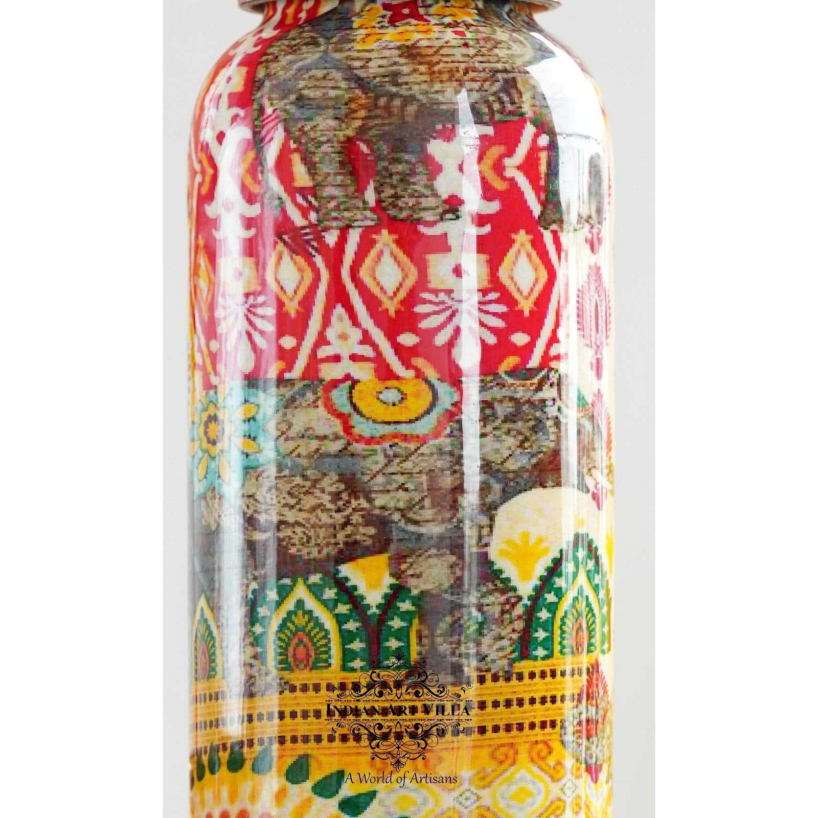 Rajasthani Meena "Padharo Mhare Desh" Printed Copper Bottle & Glass Set