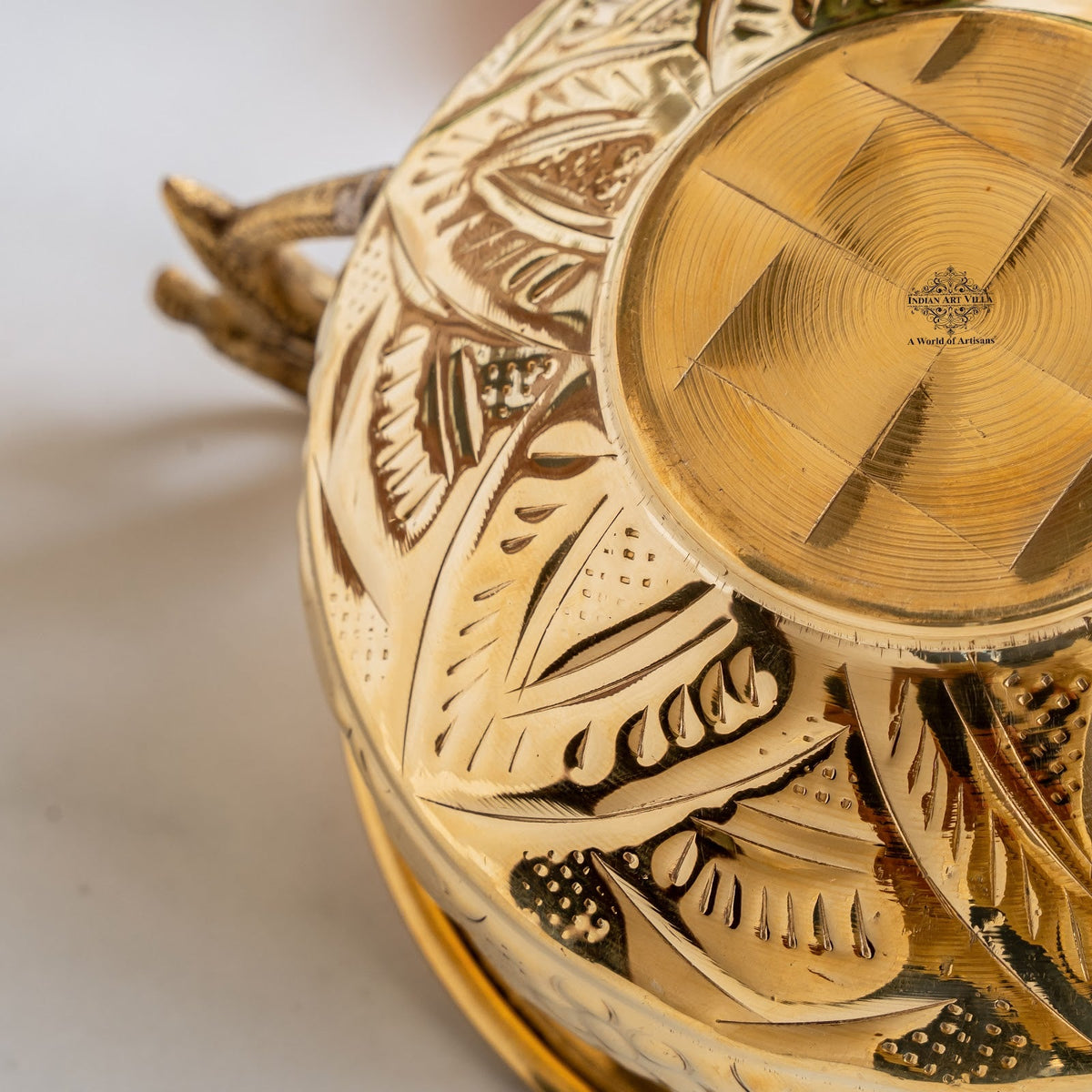 Handcrafted Brass Urli Bowl with Peacock Handles for Décor