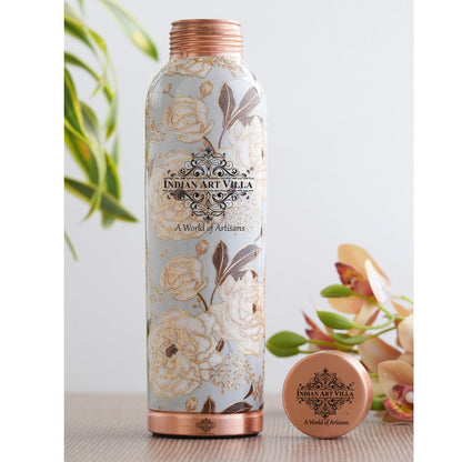Pure Copper Water Bottle with Different Gold Print Designs, 900 ML