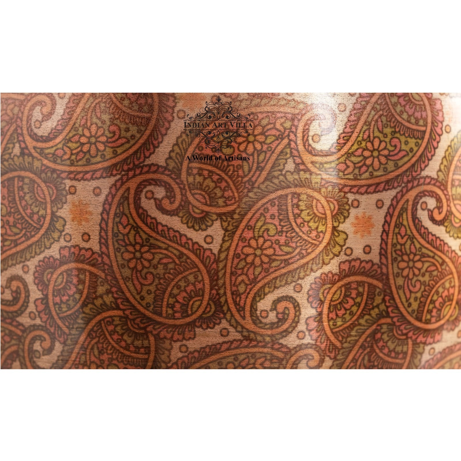 Pure Printed Paisely Design Copper Water Dispenser Pot Matka, Storage, Home Kitchen Garden