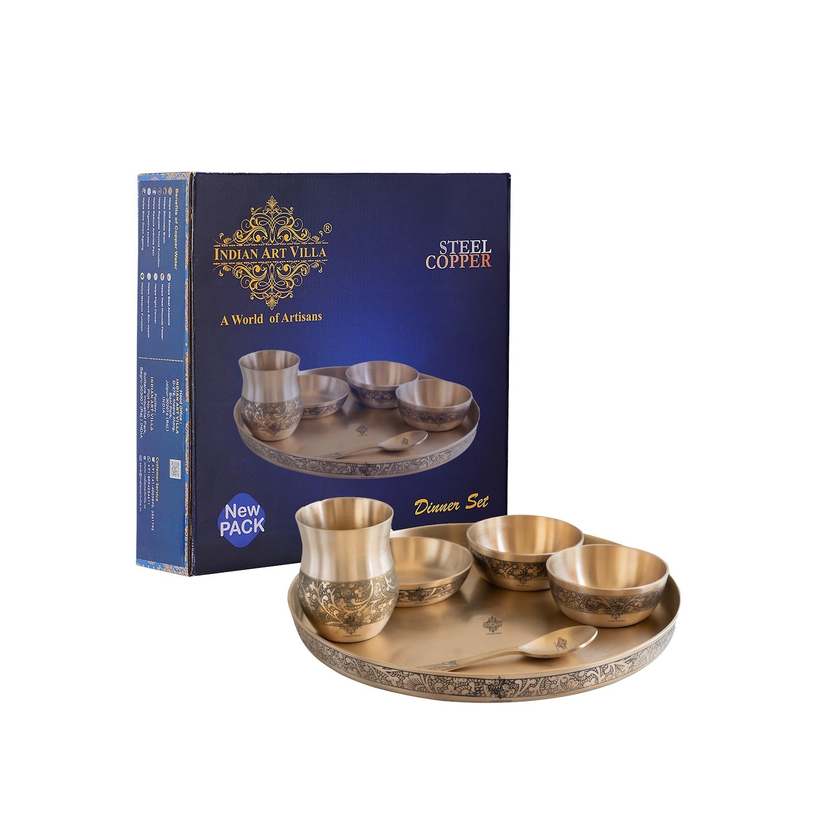 Pure Bronze Thali Set | 6 Pieces Dinner Set With Embossed Design