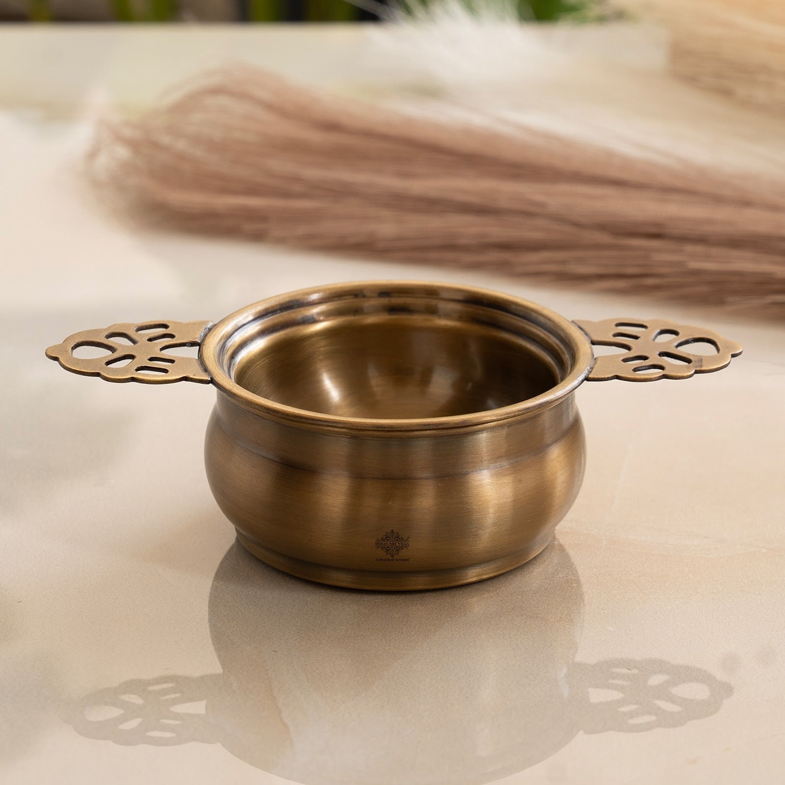 Brass Matt Finish Tea Infuser with Bowl Elegant Chai Chalani