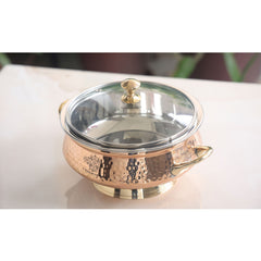 Handmade Steel Copper Hammer Mughlai Handi with Brass Handle, Bottom and lid- 23.37 cm Width, No.4