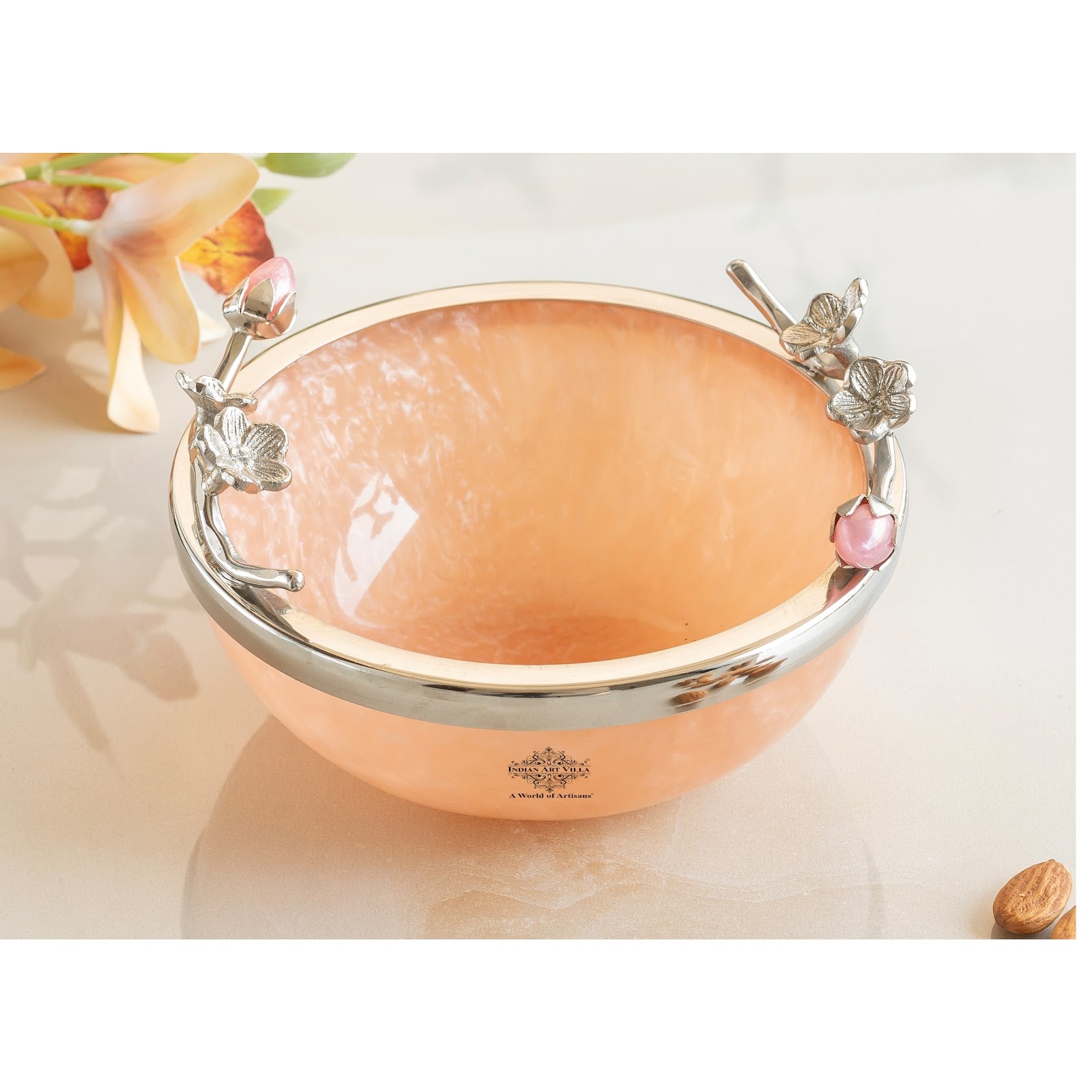 Silver Plated Resin Belgium Pink Decorative Bowl, Elegant Serveware & Home Decor, Perfect for Snacks