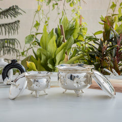 Silver Plated Designer Handi with Ribbon Bow Design With Desiner Lid
