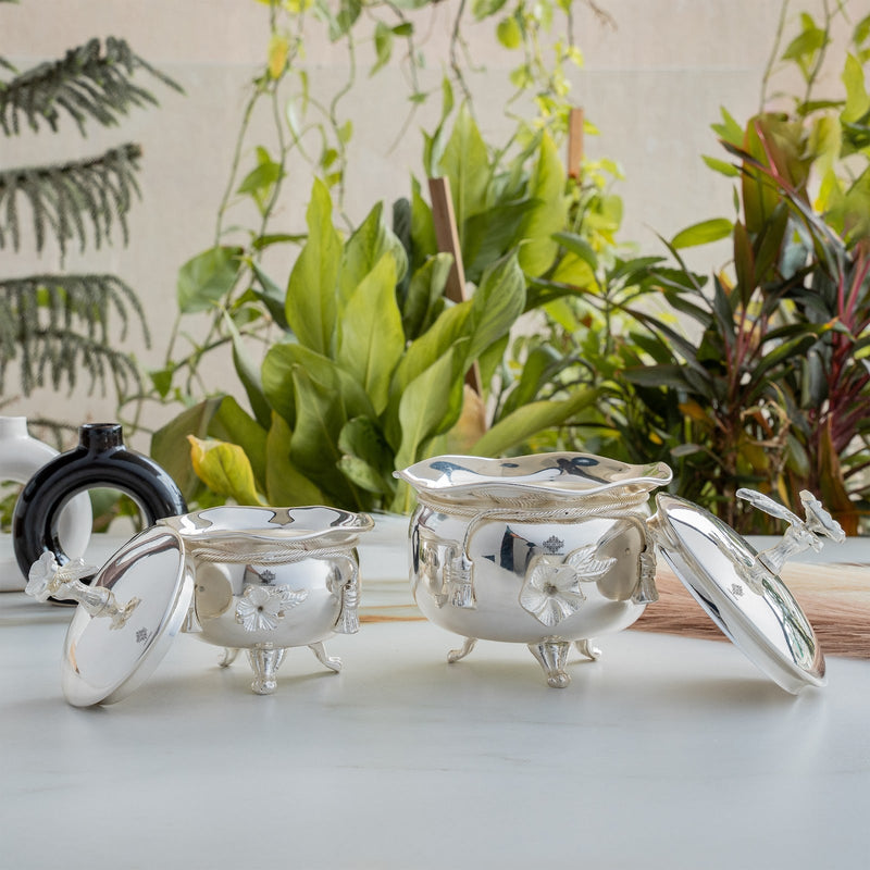 Silver Plated Designer Handi with Ribbon Bow Design With Desiner Lid