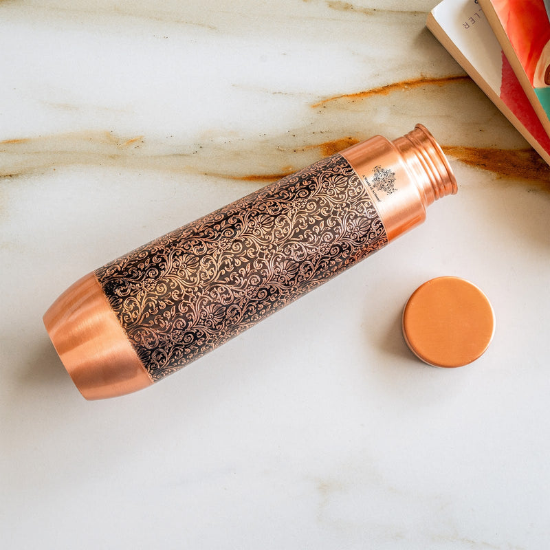 Copper Bottle With Antique Embossed Design - 800ML