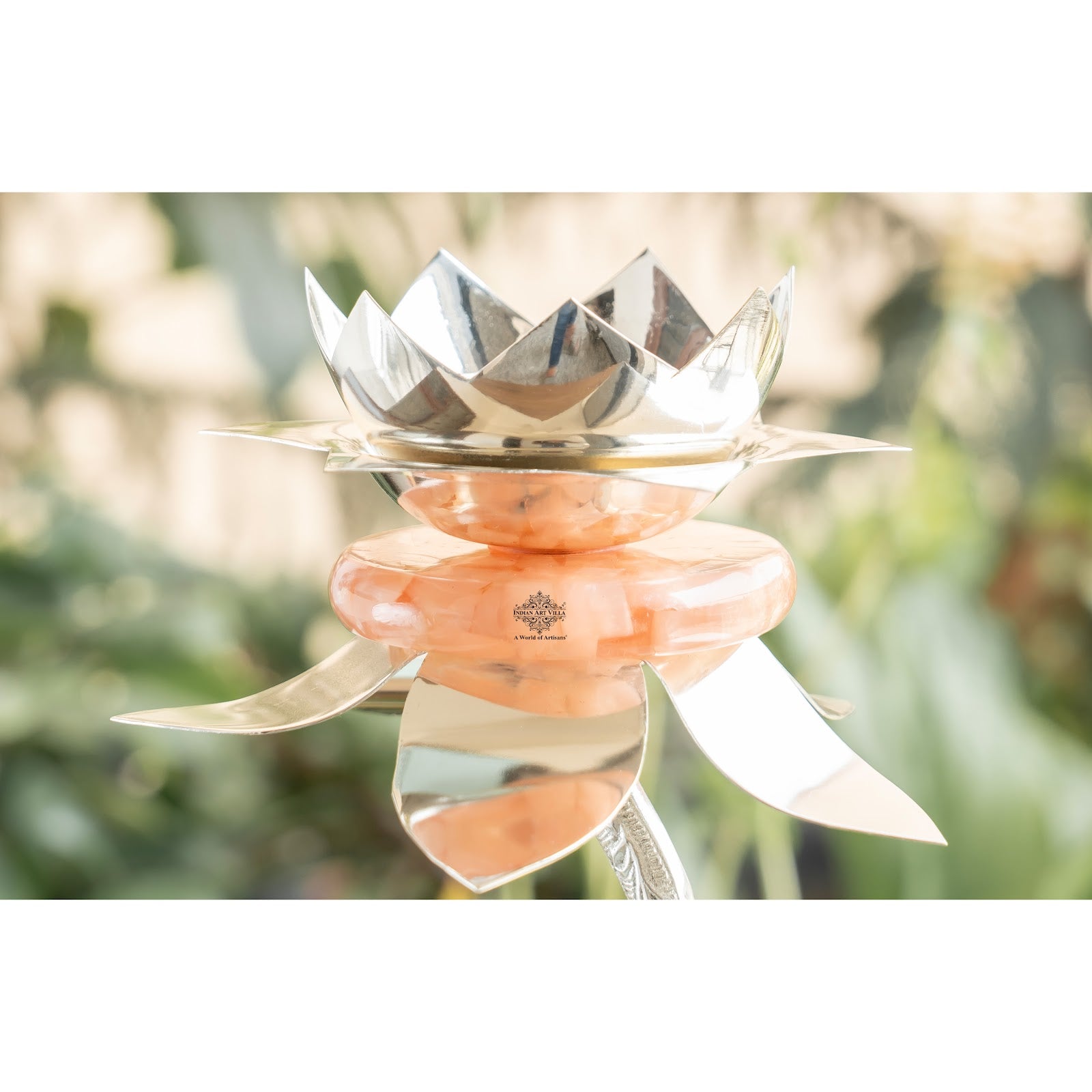 Silver Plated Resin Lamp Stand with Gift Box – Elegant Decorative Lotus Design, Perfcet For Home, Festival, Wedding And Premium Gifting