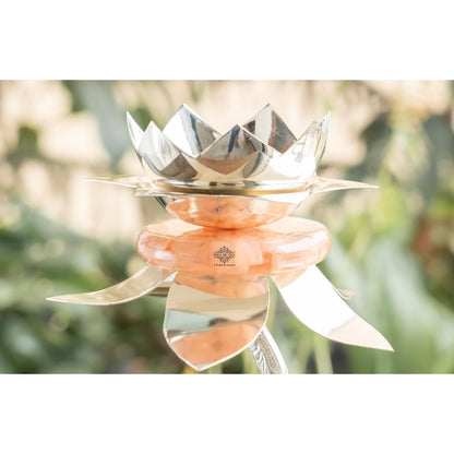 Silver Plated Resin Lamp Stand with Gift Box – Elegant Decorative Lotus Design, Perfcet For Home, Festival, Wedding And Premium Gifting