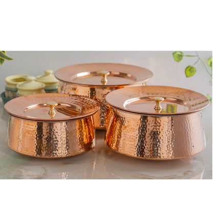 Indian Art Villa, Handcrafted Pure Copper Handi with Lid & Tin Lining – Traditional Hammered Design Handi for Cook Rice, Curries, and Dishes