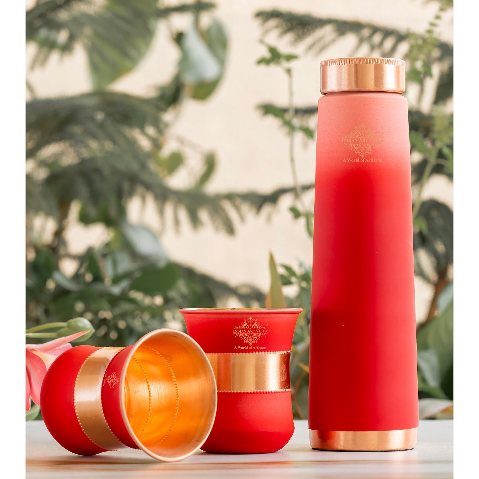 Pure Copper Bottle Pyramid  Shape With 1 Bottle &  2 Glass Set