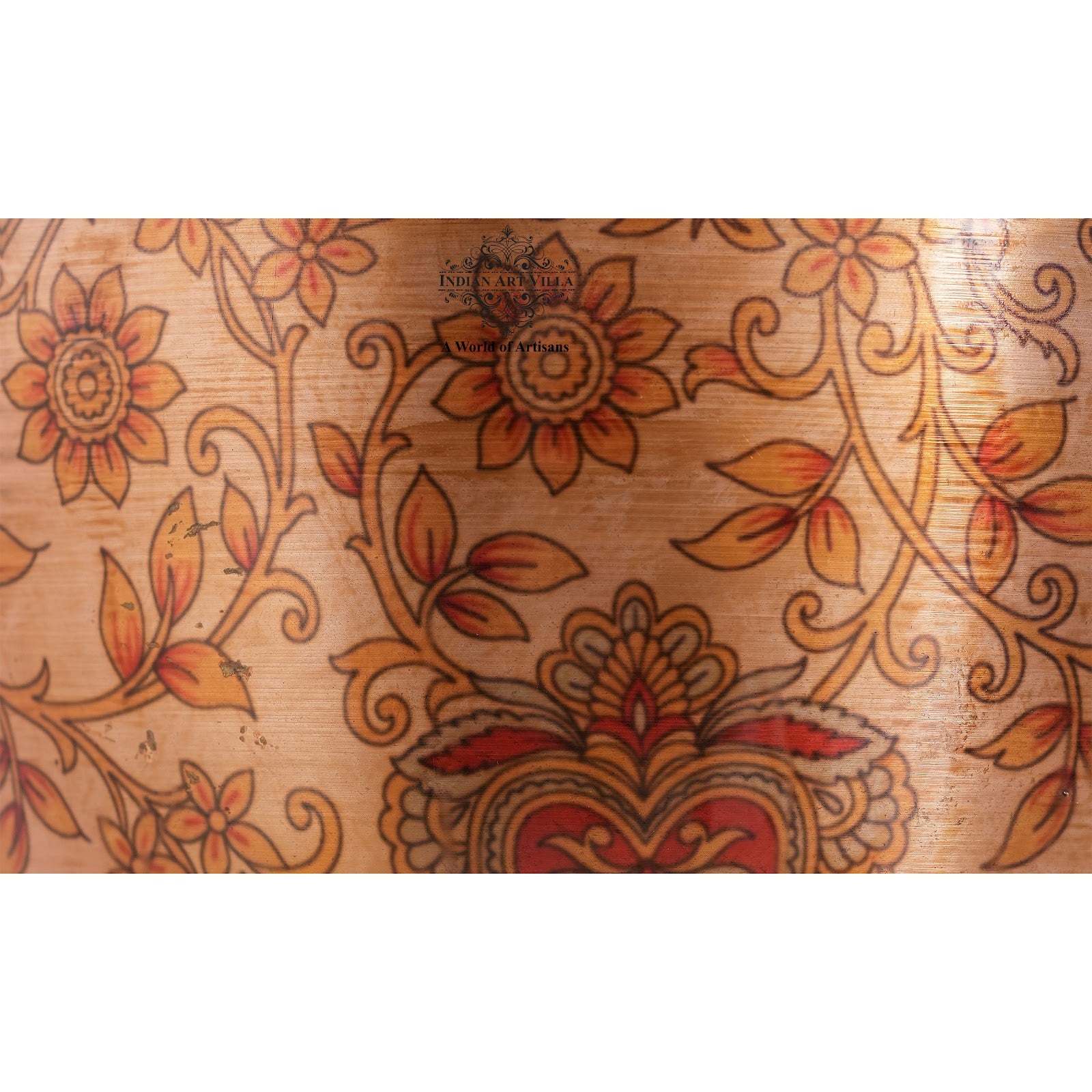 Printed Leaf Design Copper Water Dispenser Pot Matka, Storage, Home Kitchen Garden