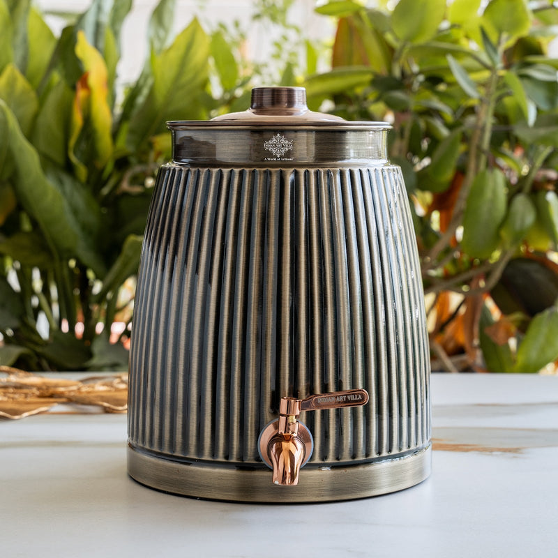 Copper Antique Finish Barrel Design Water Pot 7000 ML with Tap & Lid