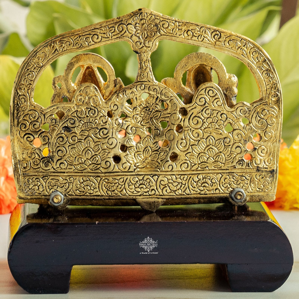 Brass Finish Ganesh Ji With Laxmi JI Murti with Wooden Base