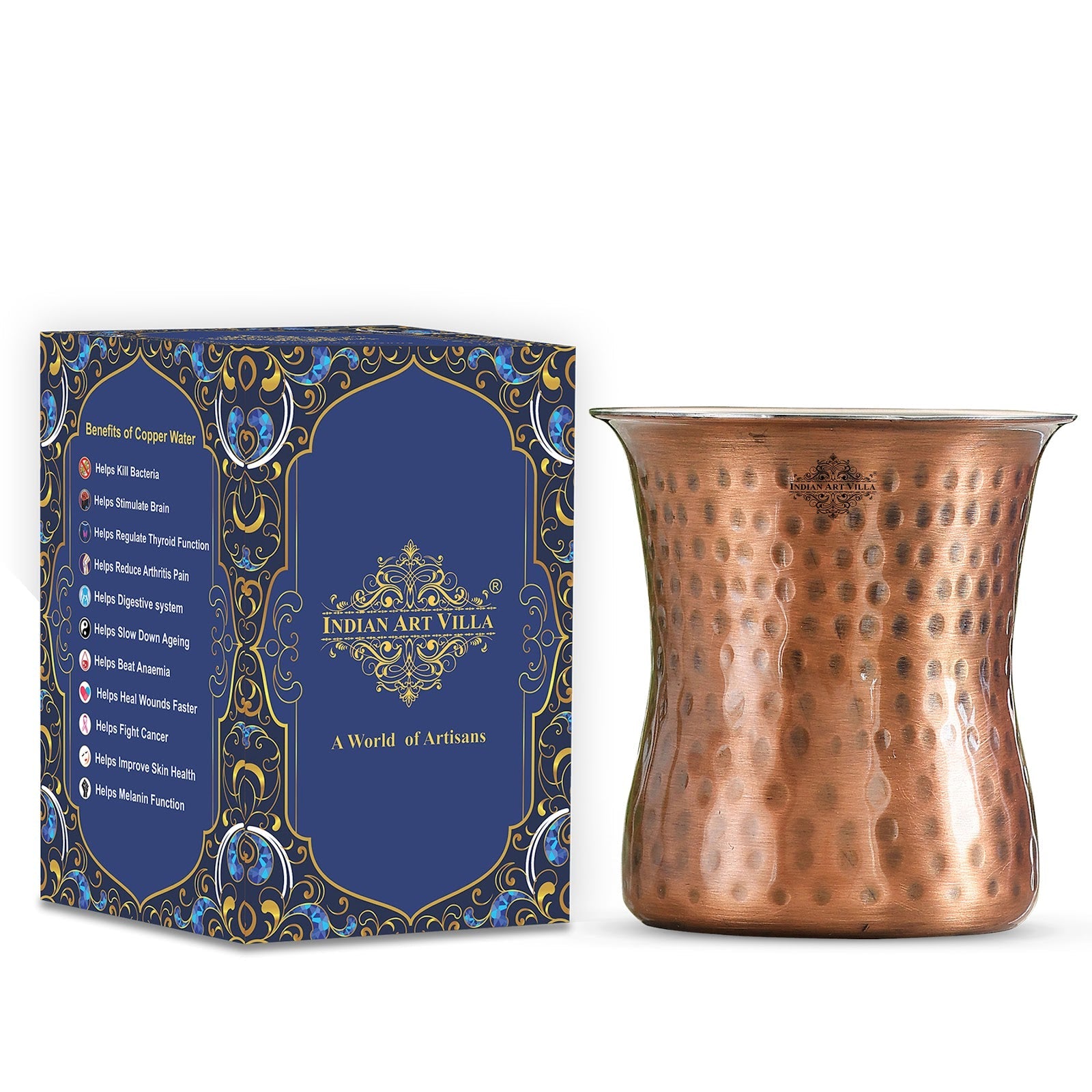 Pure Steel Copper Antique Finish Hammered Curved Design 250 ML
