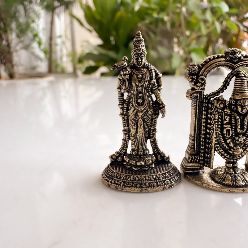 Pure Brass Miniature South Indian Deity Idol Combo for Home Mandir & Décor