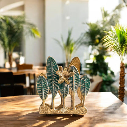 Brass Finish Green Leaf Design Decorative Napkin Tissue Holder – Luxurious Table Accessory