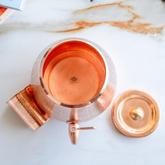 Copper Water Pot with Embossed Design,With Stand & Glass Pyramid shape - 5 Litre