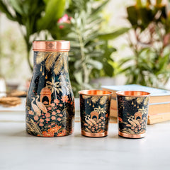 Copper Kalakriti Bedroom Bottle with 2 Glasses Gift Set - 950ML