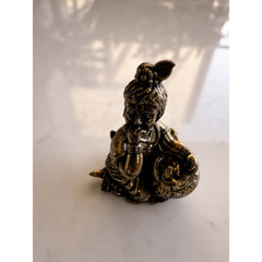 Pure Brass Miniature Bal Krishna Enjoying Makhan from a Pot Murti - 2.54cm