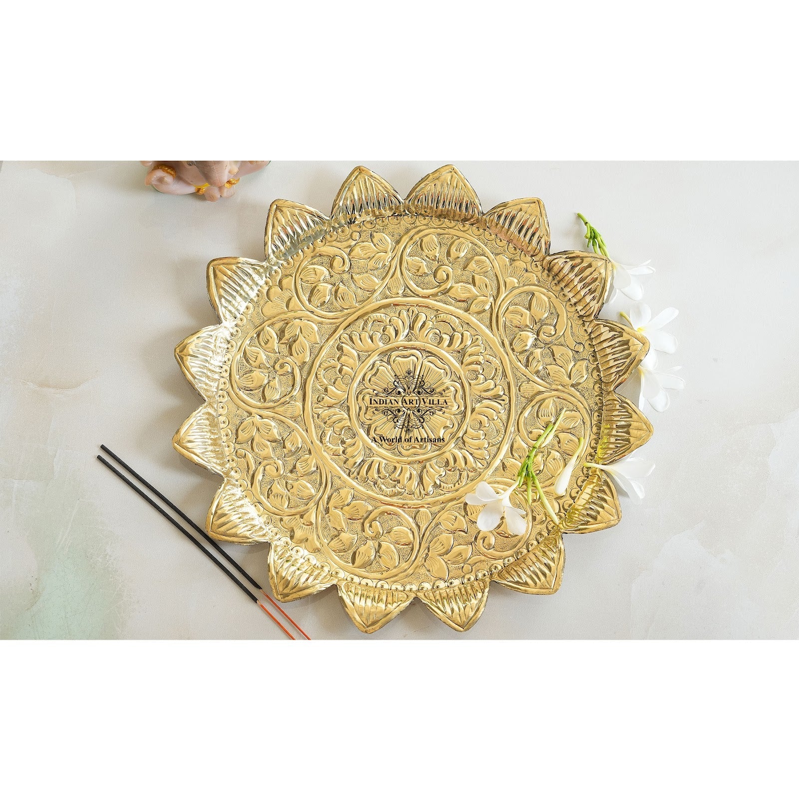 Pure Brass Sunflower Design Pooja Thali | Pooja Temple Home