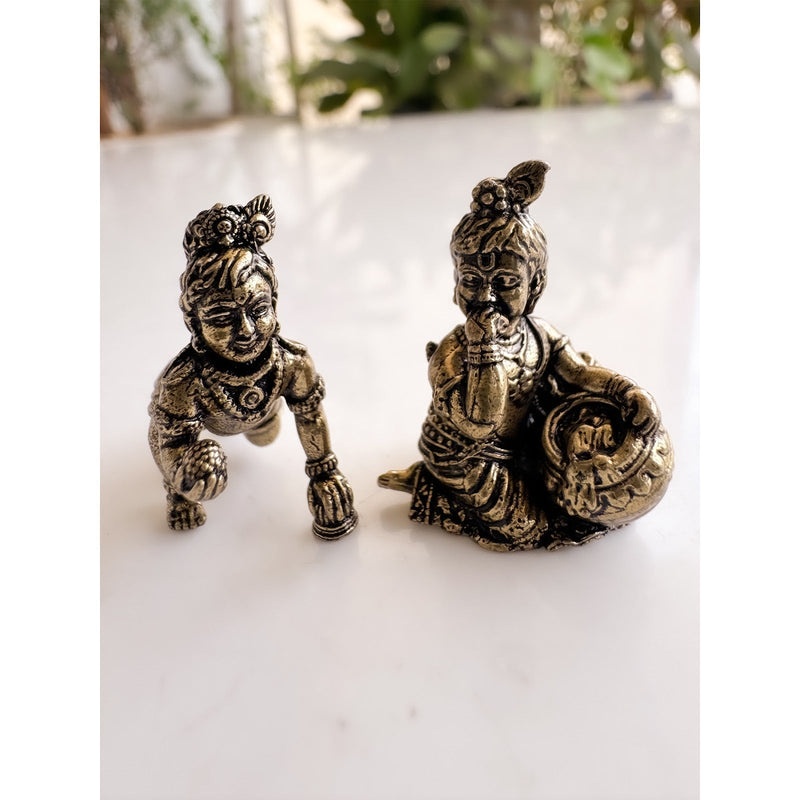 Pure Brass Miniature Bal Gopal Janmashtami Murti Combo Set