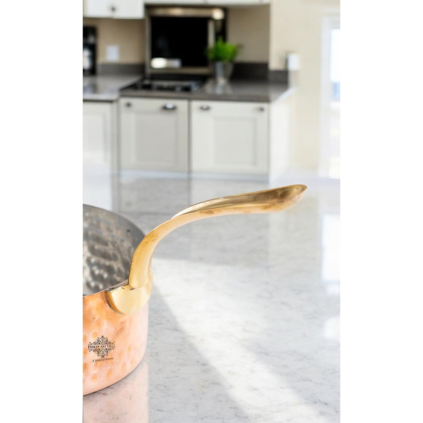 Pure Copper Hammered Tin Lining Round Sauce Pan Brass Stand