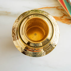 Brass Embossed Kalash with Scrollwork & Base, 3950ml — Hand-Embossed Finish – Authentic Brass