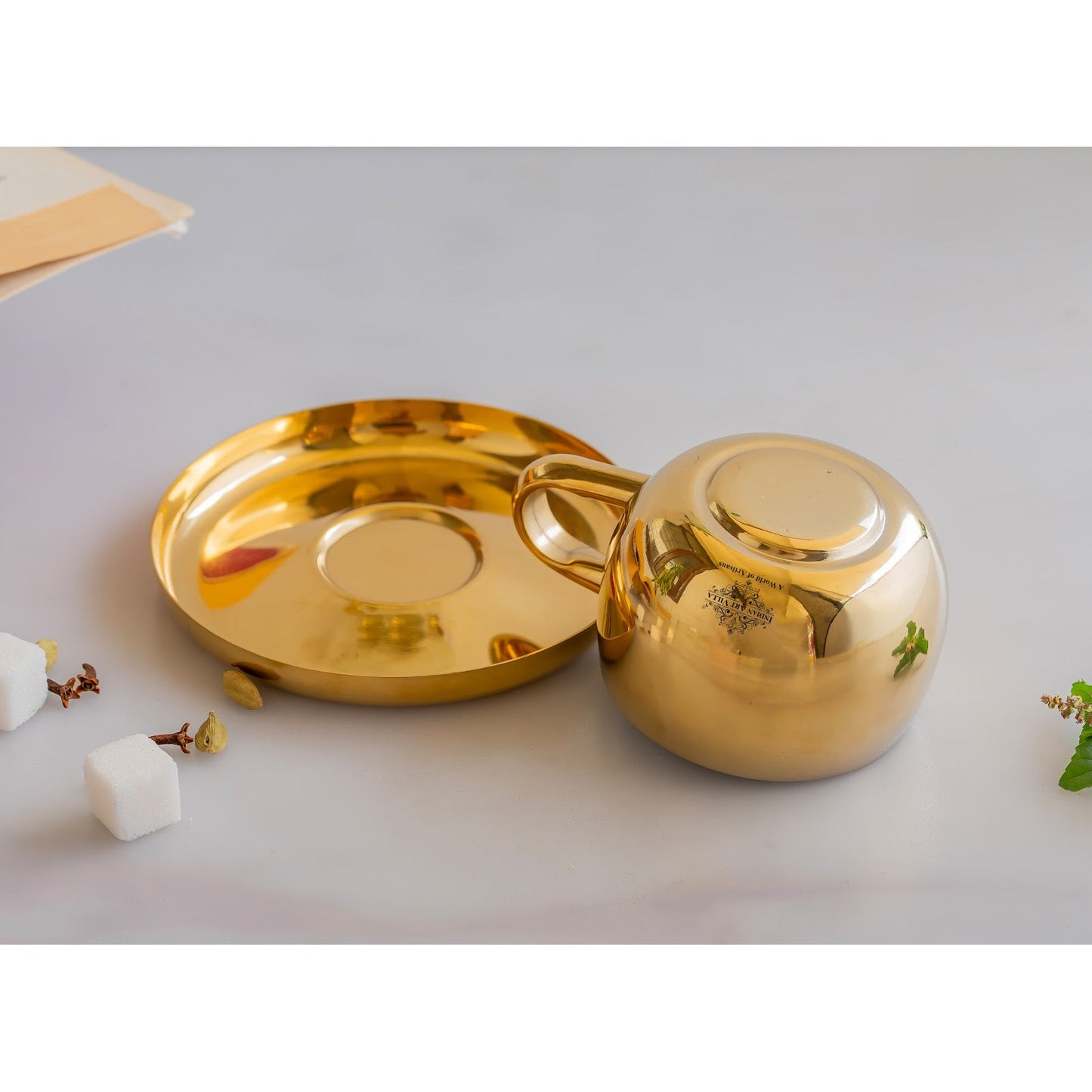 Stainless Steel Brass Gold Finish Insulated Cup With Plate