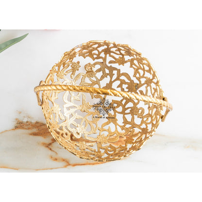 Brass Hanging Basket with Intricate Cutwork Design – Decorative Brass Finish Basket