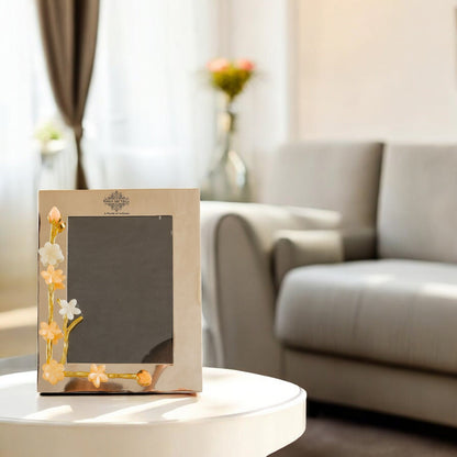 Silver Plated Photo Frame, Lotus Bird Flowers Design, 9.5x7.5 Inches Frame for 7x5 Photo Size, Ideal for Home Décor