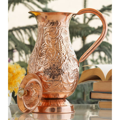 Pure Copper Antique Hammered Design Mughlai Jug with Lid