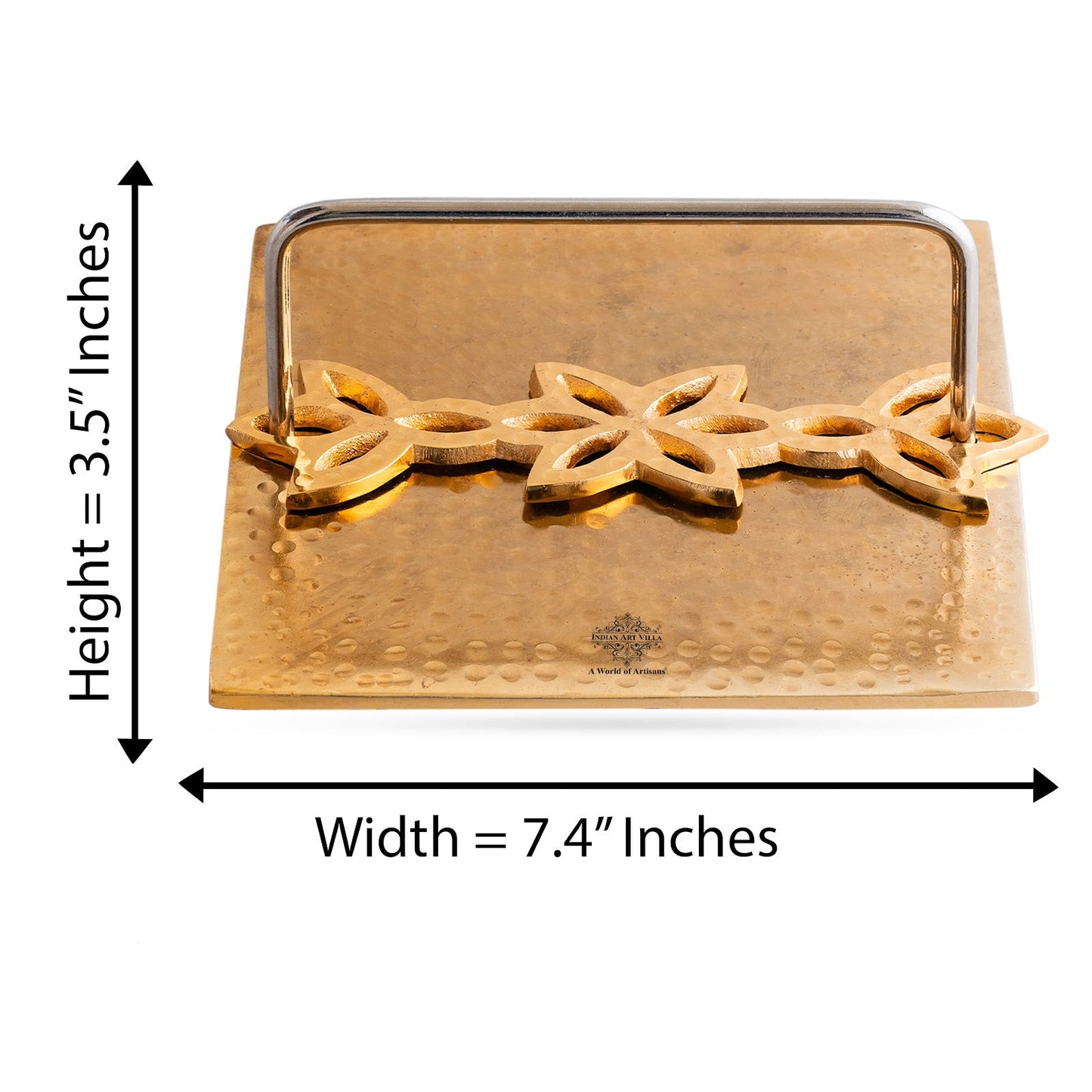 Brass Finish Hammered Napkin Holder with Floral Design - Elegant Table Accessory for Dining, Kitchen, Office, and Gifting