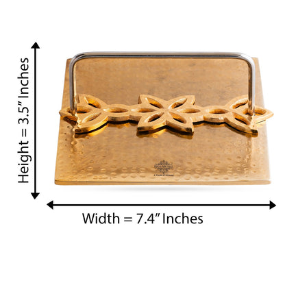 Brass Finish Hammered Napkin Holder with Floral Design - Elegant Table Accessory for Dining, Kitchen, Office, and Gifting