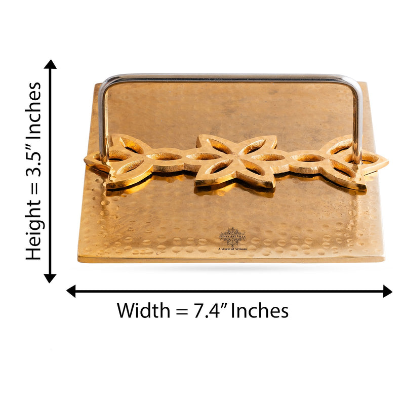 Brass Finish Hammered Napkin Holder with Floral Design - Elegant Table Accessory for Dining, Kitchen, Office, and Gifting