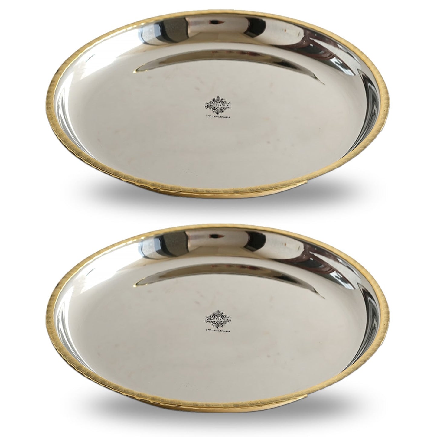 Steel Brass Quarter Serving Plate with Brass Beeding, 19.05 cm,  serveware, Tableware