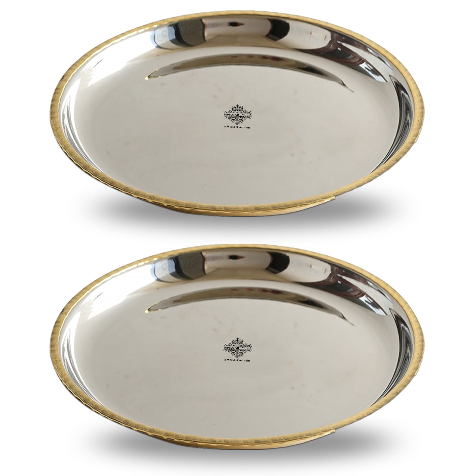 Steel Brass Quarter Serving Plate with Brass Beeding, 19.05 cm,  serveware, Tableware