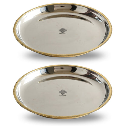 Steel Brass Quarter Serving Plate with Brass Beeding, 19.05 cm,  serveware, Tableware