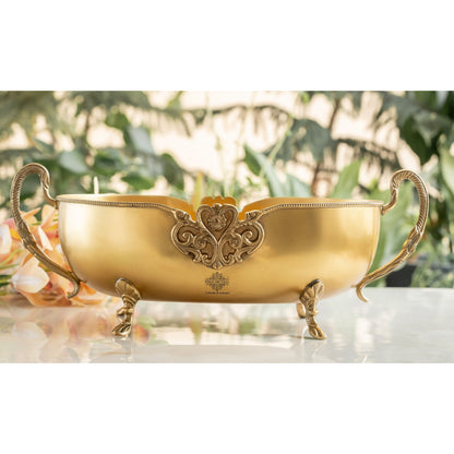 Brass Bowl Embossed Design With Decorative Style Handle