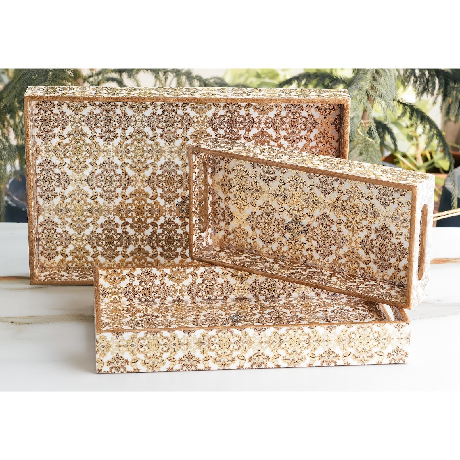 Wooden Tray Set of 3  Handcrafted Multipurpose Decorative Serving Platters