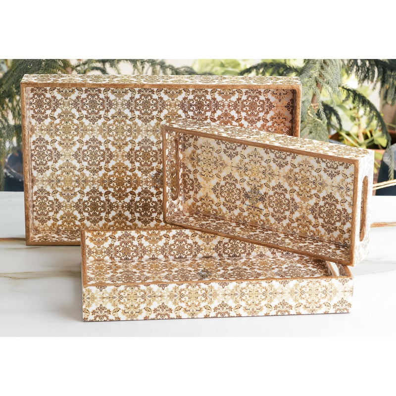 Wooden Tray Set of 3  Handcrafted Multipurpose Decorative Serving Platters