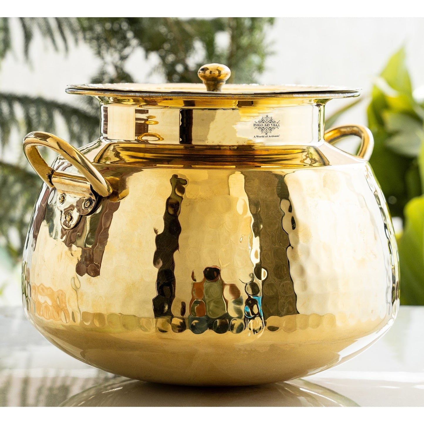 Hammered Brass Handi Degchi with Tin Lining & Lid